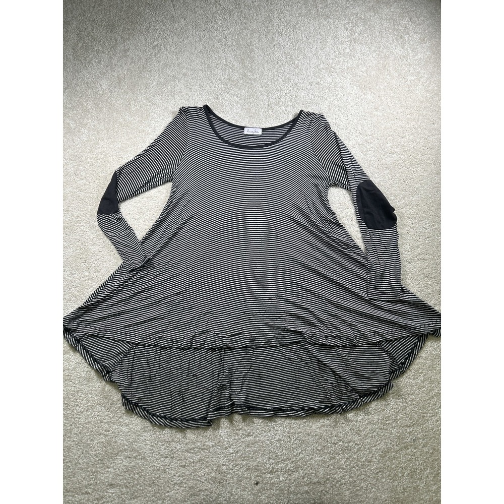 Runway Seven Shirt Womens Large Black White Striped Long Sleeve High‎ Low Top